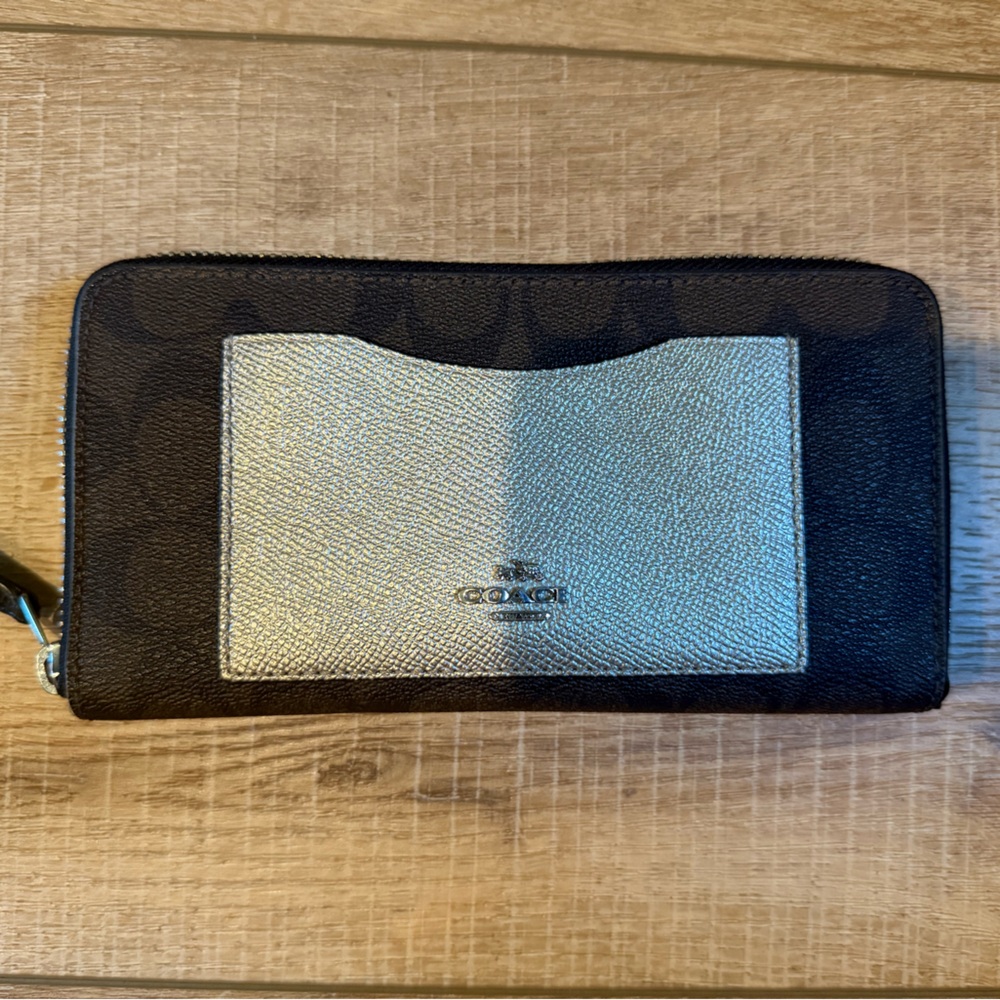 Coach Brown and Silver Signature Wallet